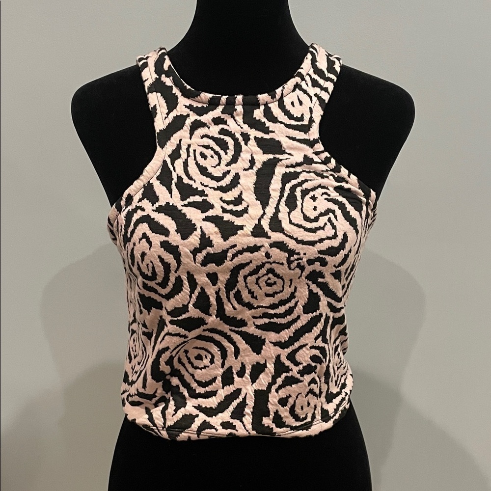 Stylish Pink and Black Patterned Women's Top- halter cropped style